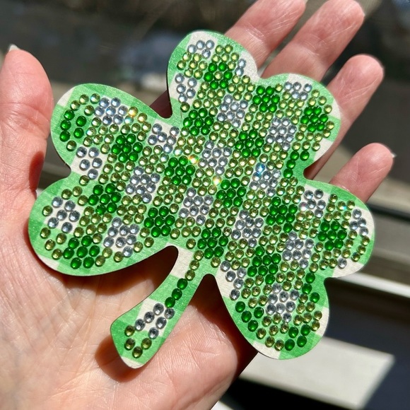 2/$16 - No. 02 - Sparkly, Diamond Art Shamrock Clover Holiday Coaster, Green - Picture 3 of 17